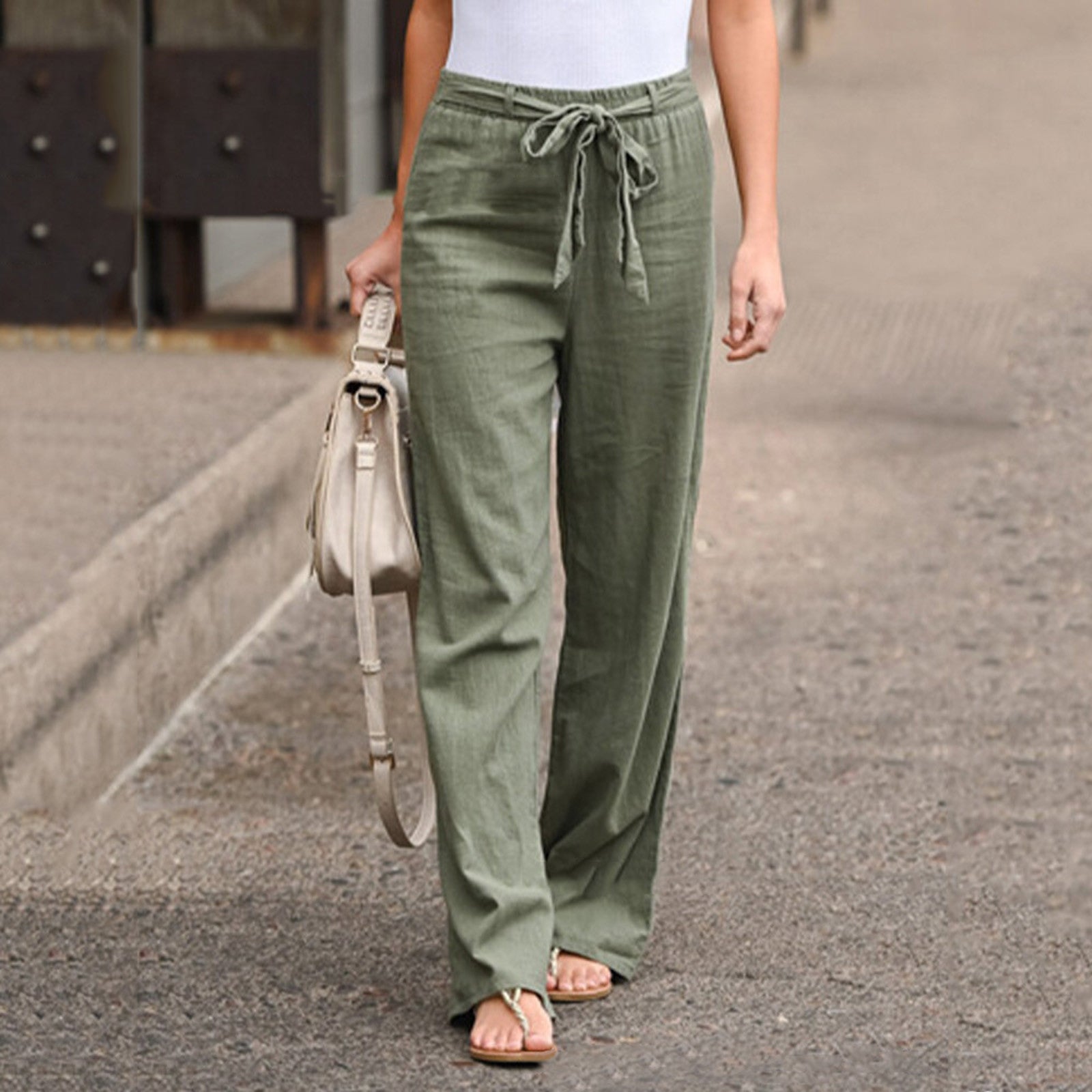 Jane | Women's Wide Leg Pants Drawstring High Waist Casual