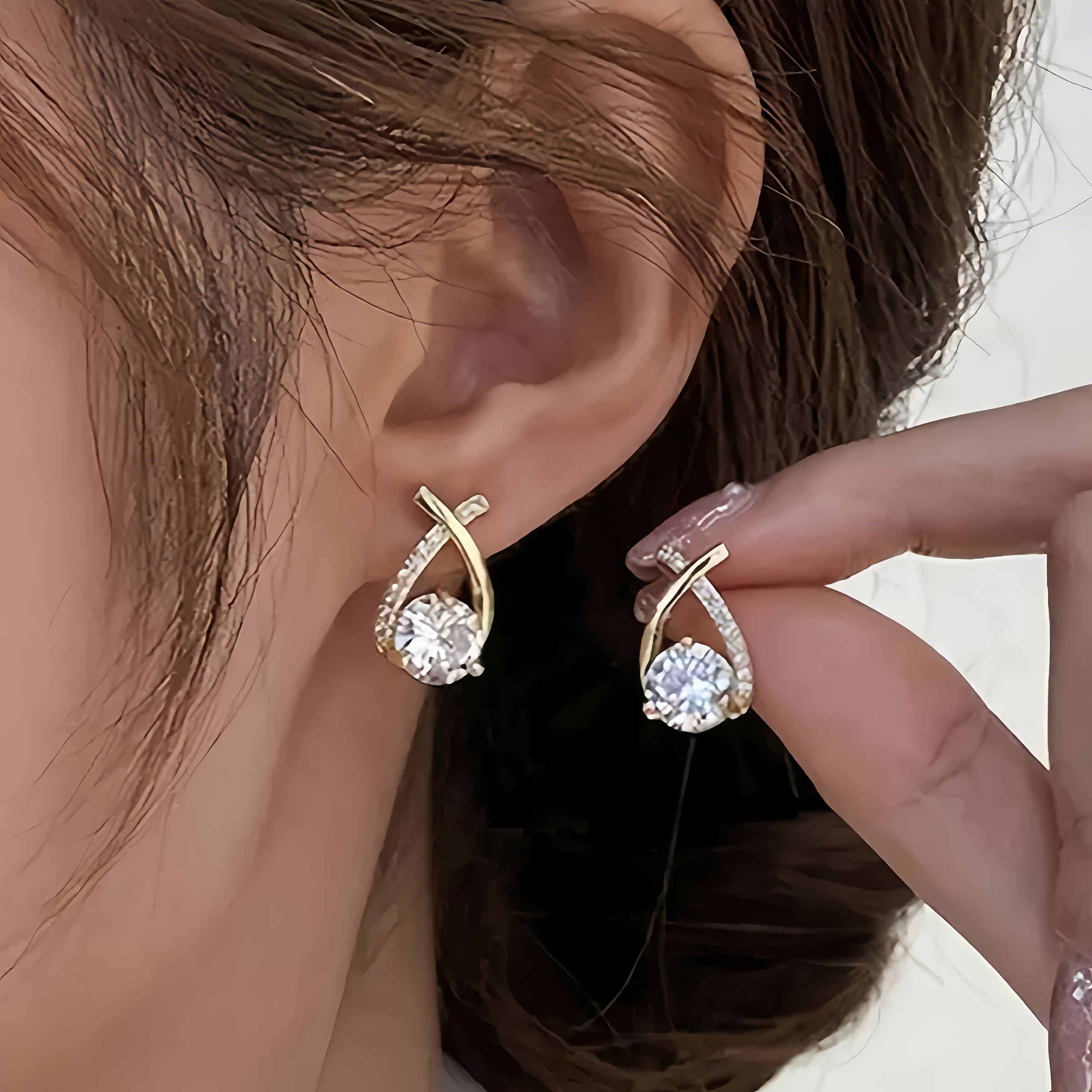 Gold Cross & Zirconia Earrings