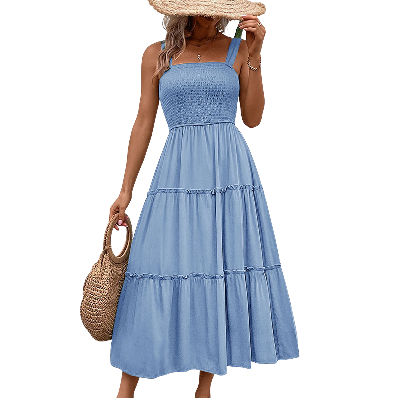TESSIE™ – Casual Shirred Backless Sundress with Ruffle Hem