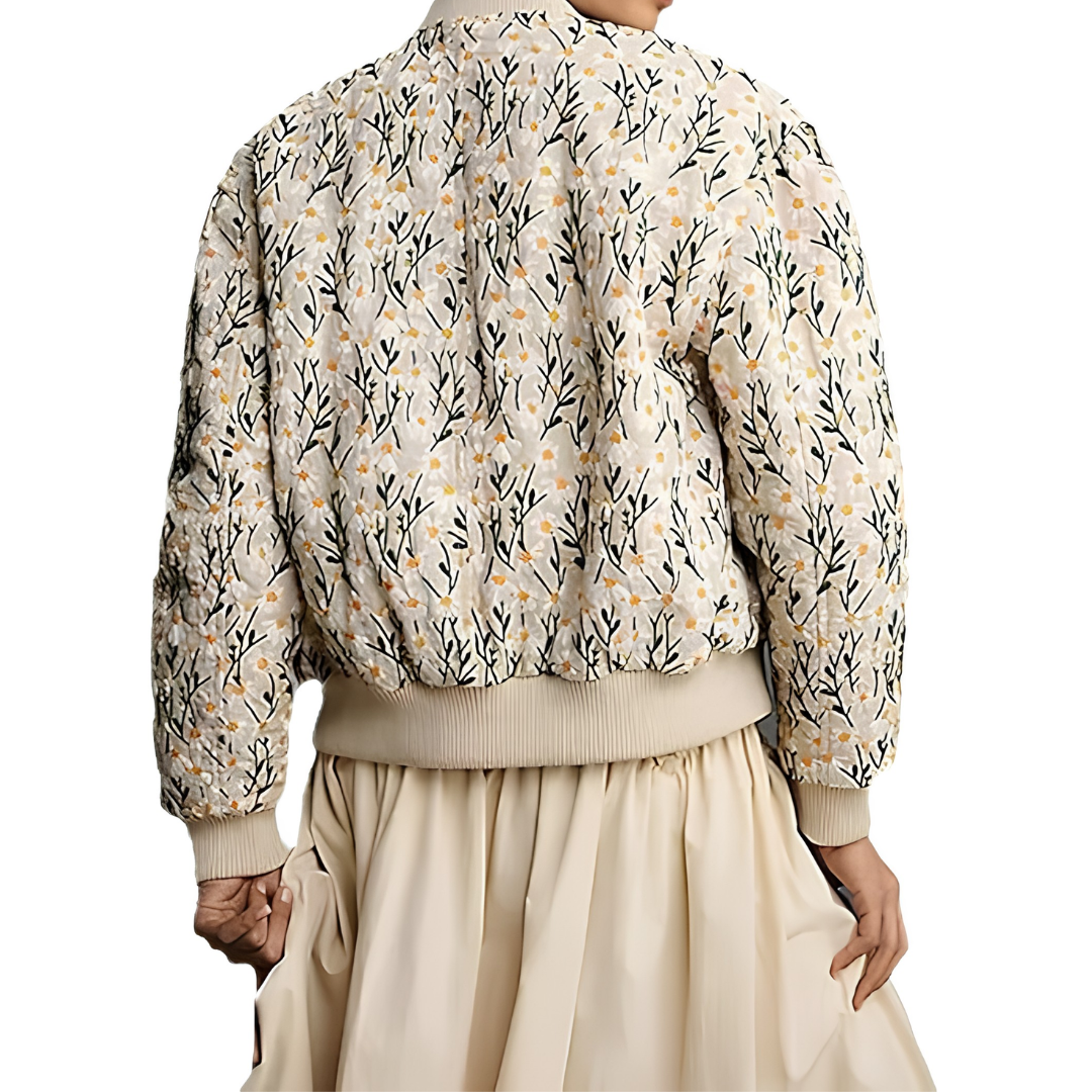 FERN™ – Daisy Print Quilted Cropped Bomber Jacket