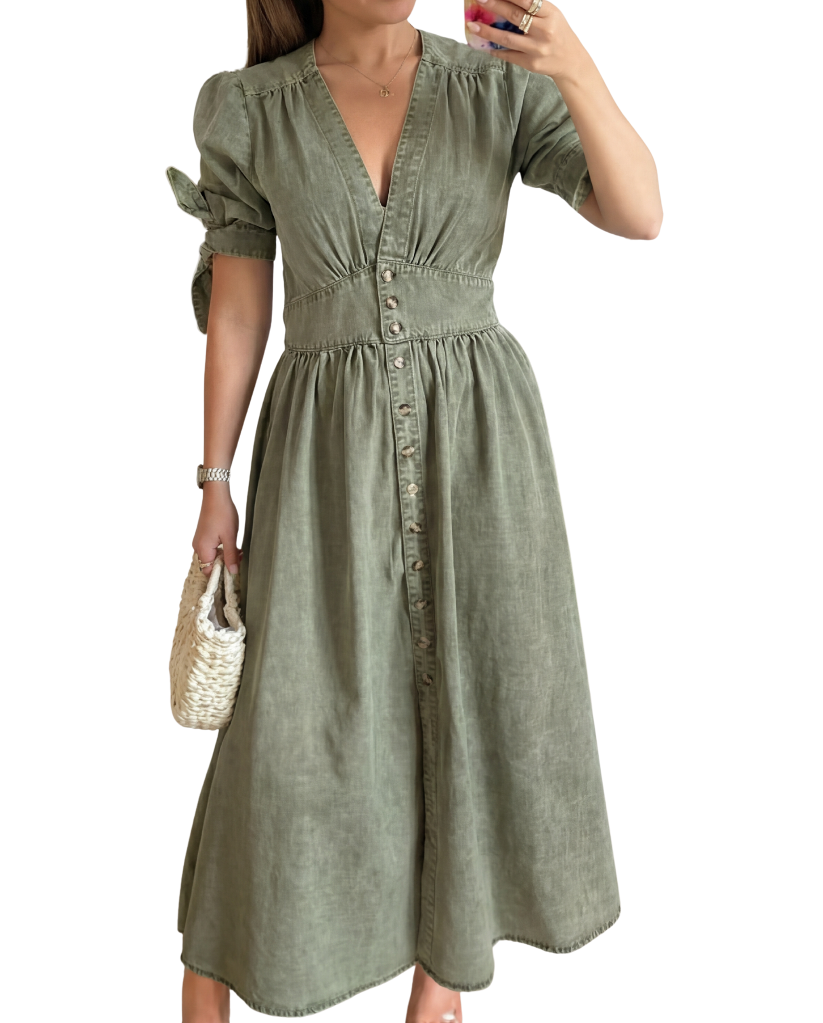 ARMI™ – Casual Short Sleeve V Neck Dress