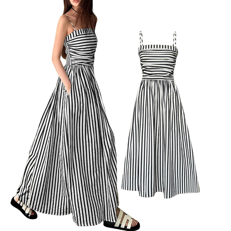 EVE™ – Striped Print Spaghetti Strap Cami Dress
