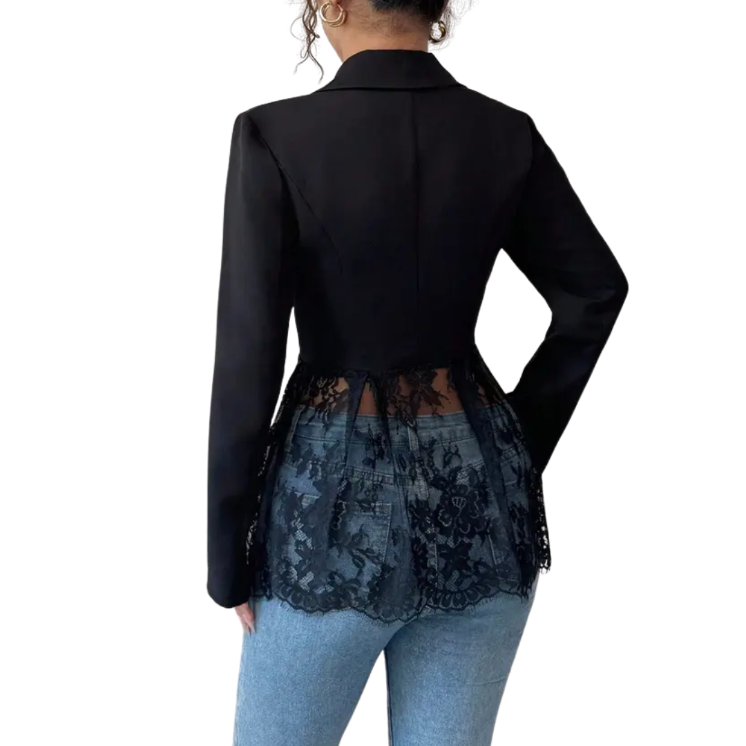 LEONIQUE™ – Lace Contrast Fitted Blazer Jacket