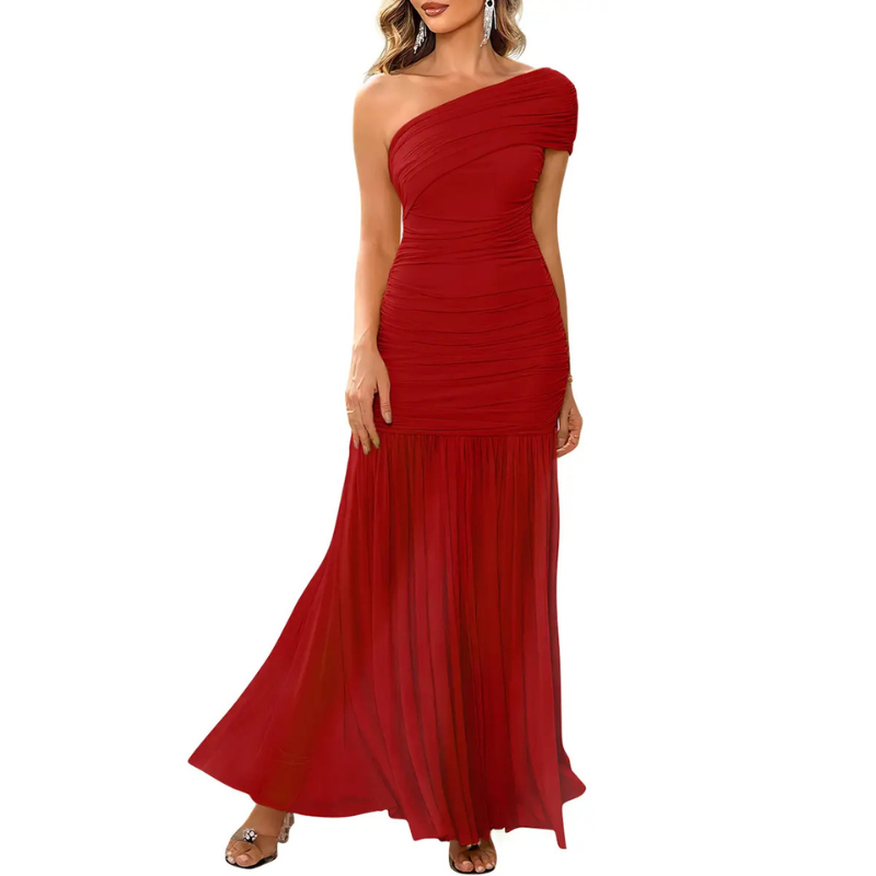 AMY™ – Elegant One-Shoulder Ruched Bodycon Dress