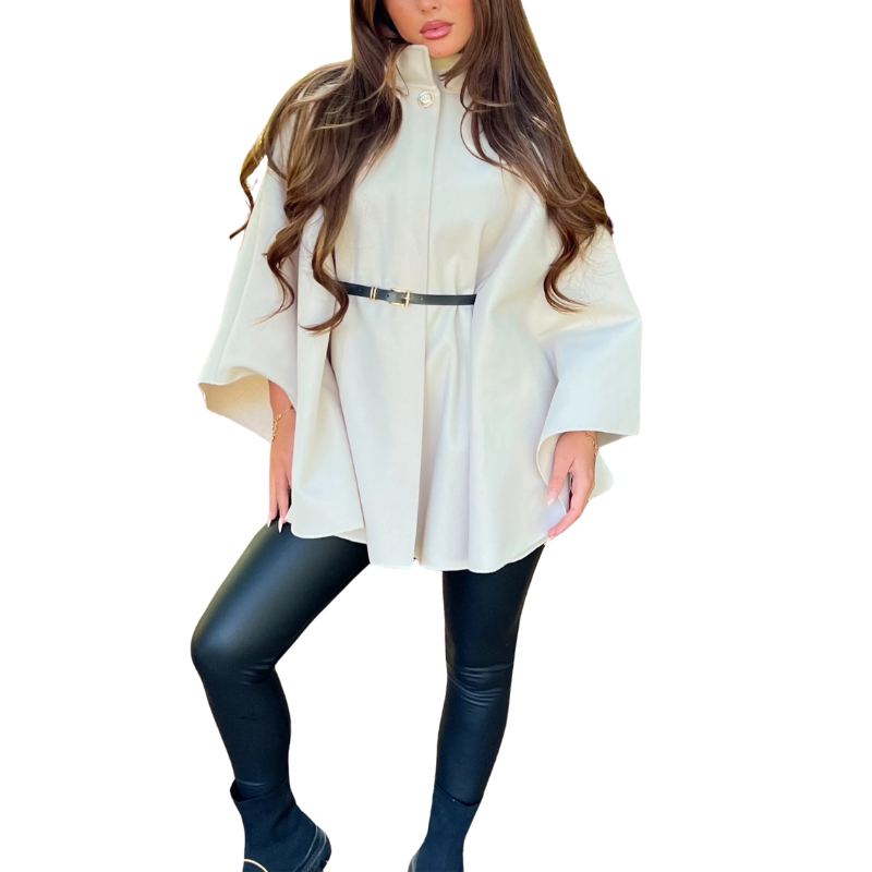 EDEN™ – Stylish Belted Cape Coat with High Neck