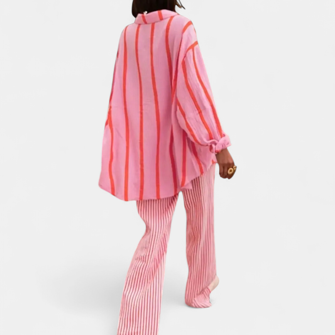 BRÍGH™ – Vintage Striped Button-Up Blouse