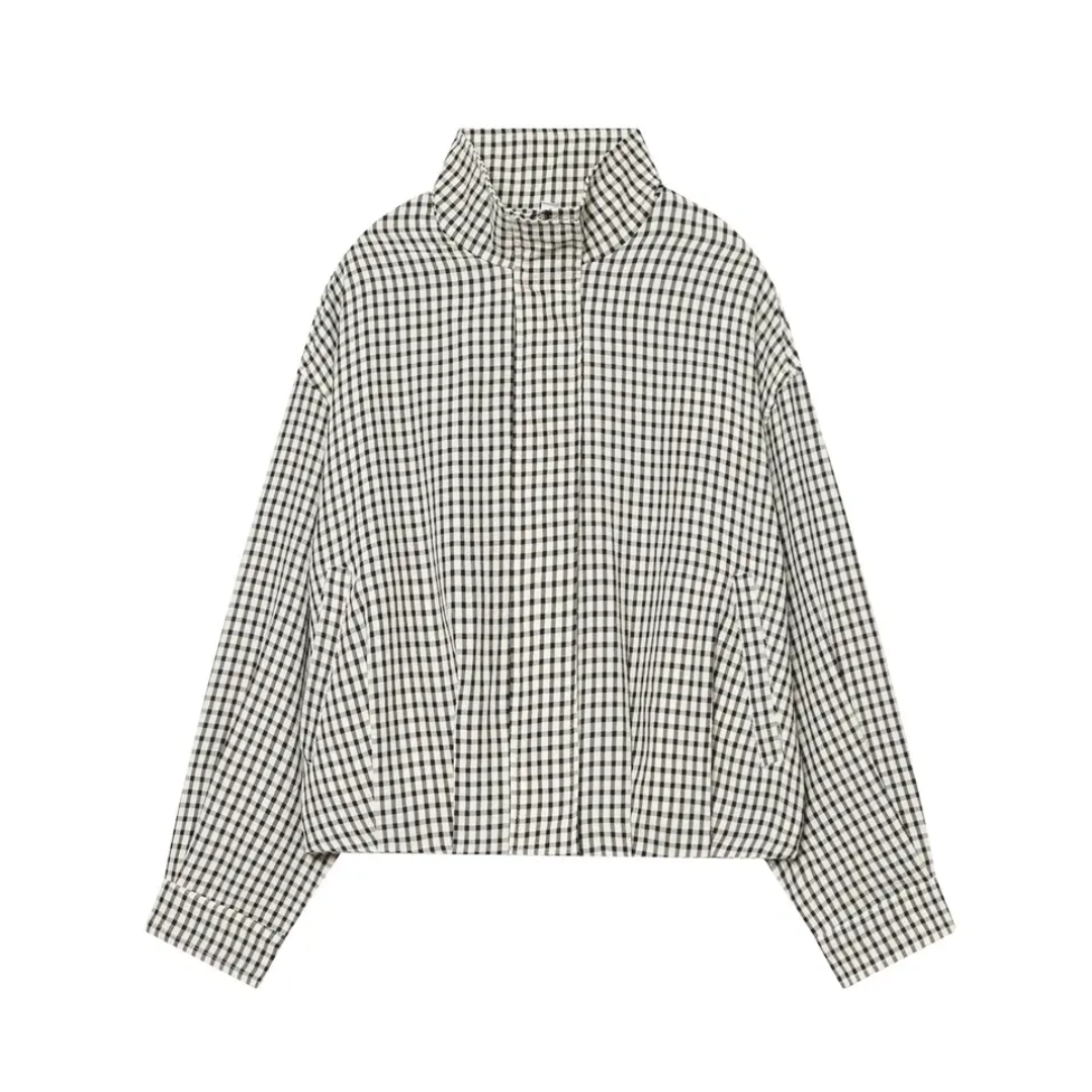 BRIXTON™ – Gingham Check Cropped Bomber Jacket