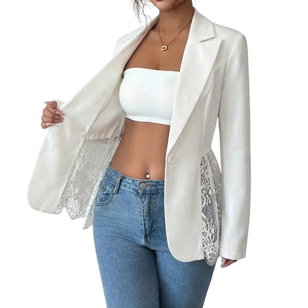 LEONIQUE™ – Lace Contrast Fitted Blazer Jacket