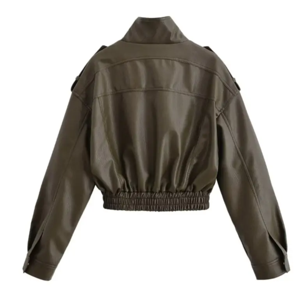 ZOYA™ – Faux Leather Biker Short Jacket