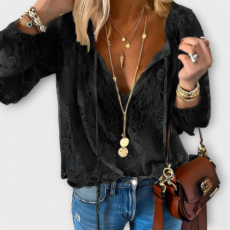 Celeste | Women's Lace V-Neck Blouse Long Sleeve Boho Top