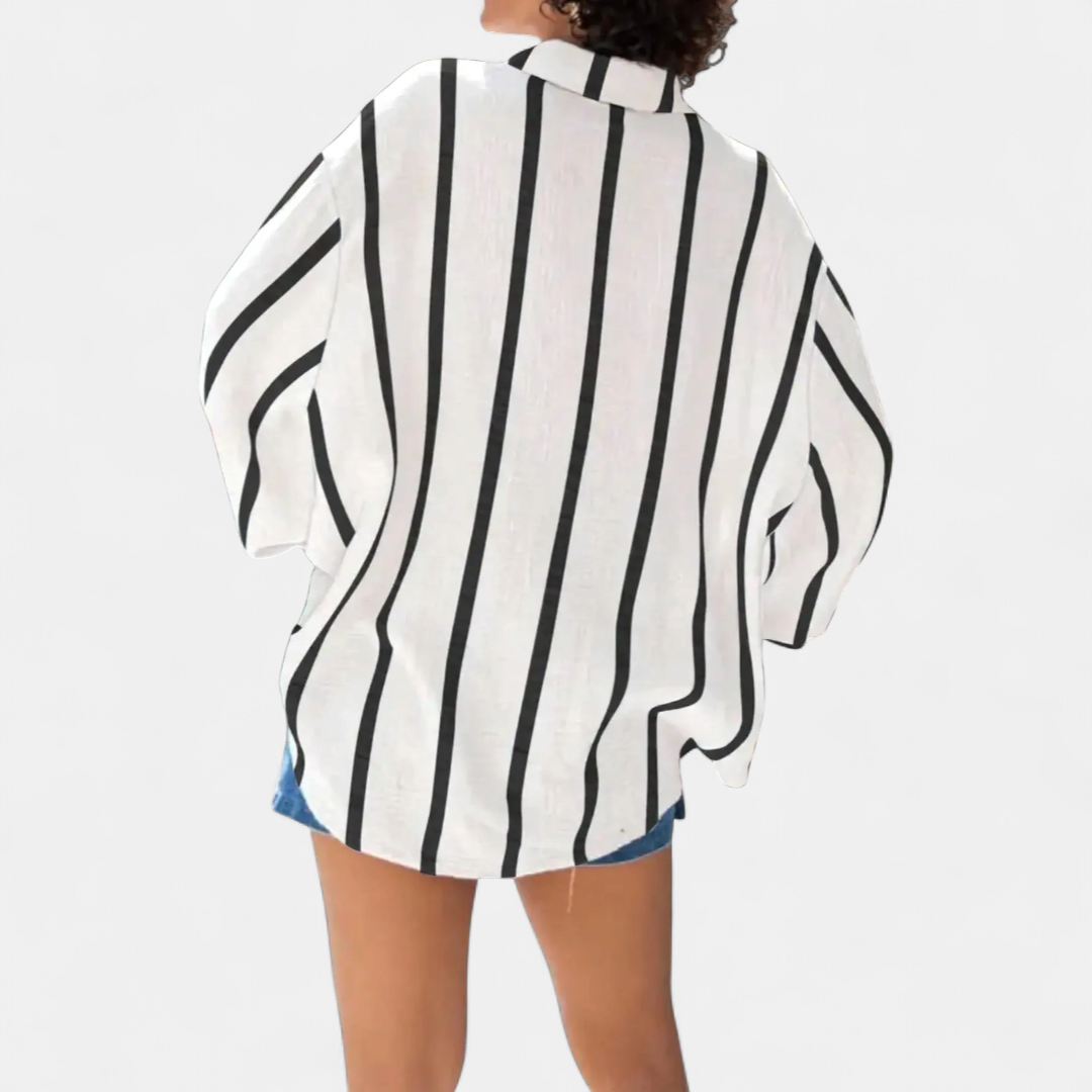 BRÍGH™ – Vintage Striped Button-Up Blouse