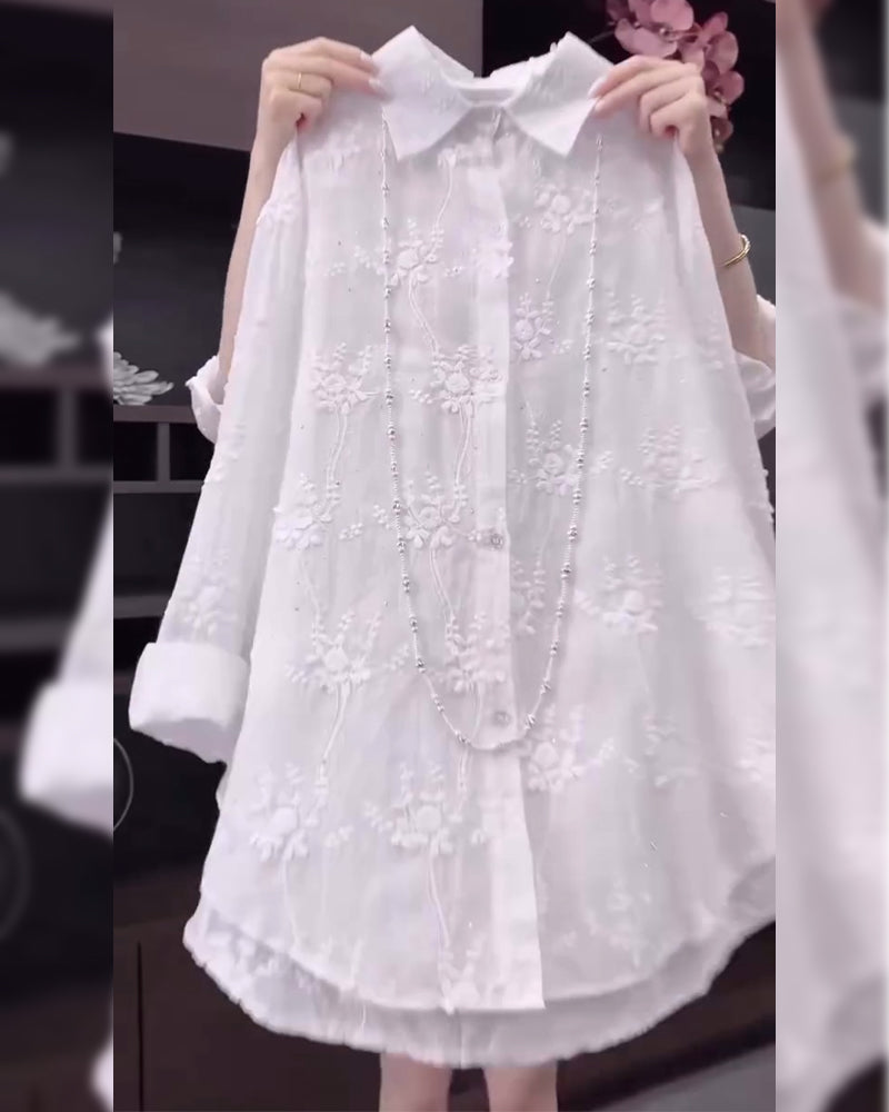 Annalise | Floral Solid Color Shirt with Dropped Shoulders