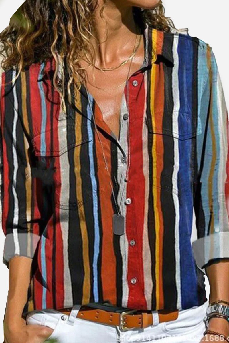 Maya | Women's Colorful Striped Button-Down Long Sleeve Shirt