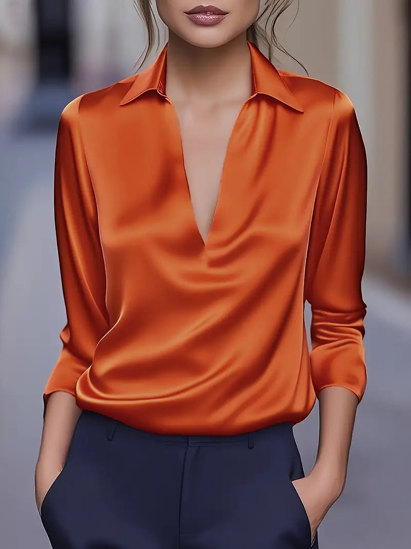 Eva | Premium V-Neck Satin Blouse