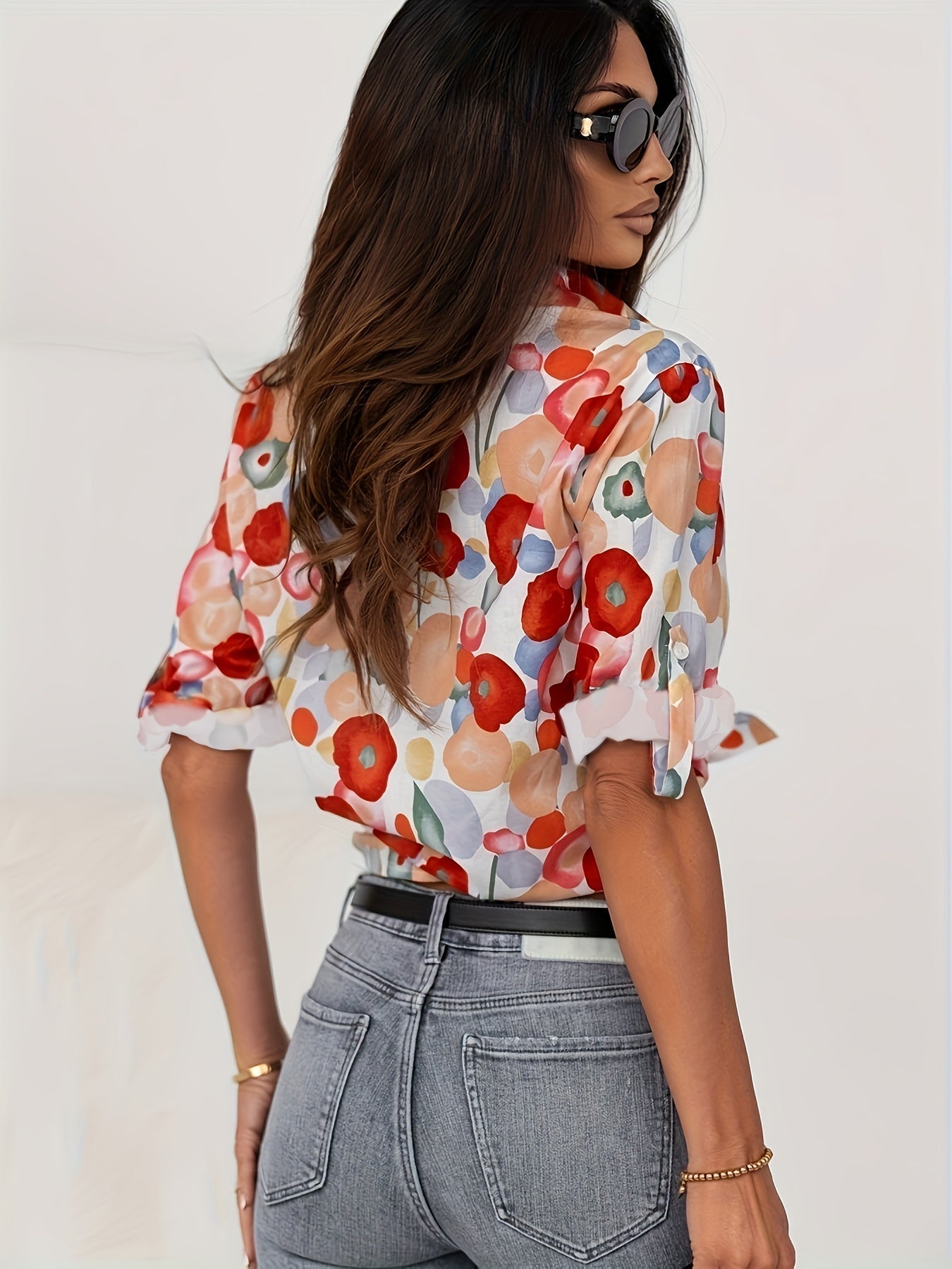Poppy | Women's Floral Print Button-Down Long Sleeve Blouse