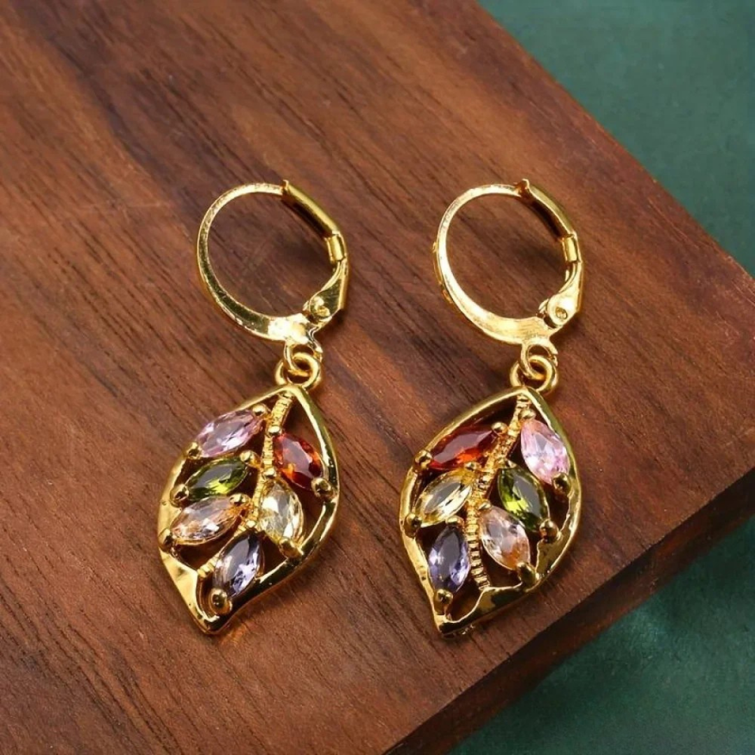 Faye | Vintage Multicolor Gold Leaf Earrings