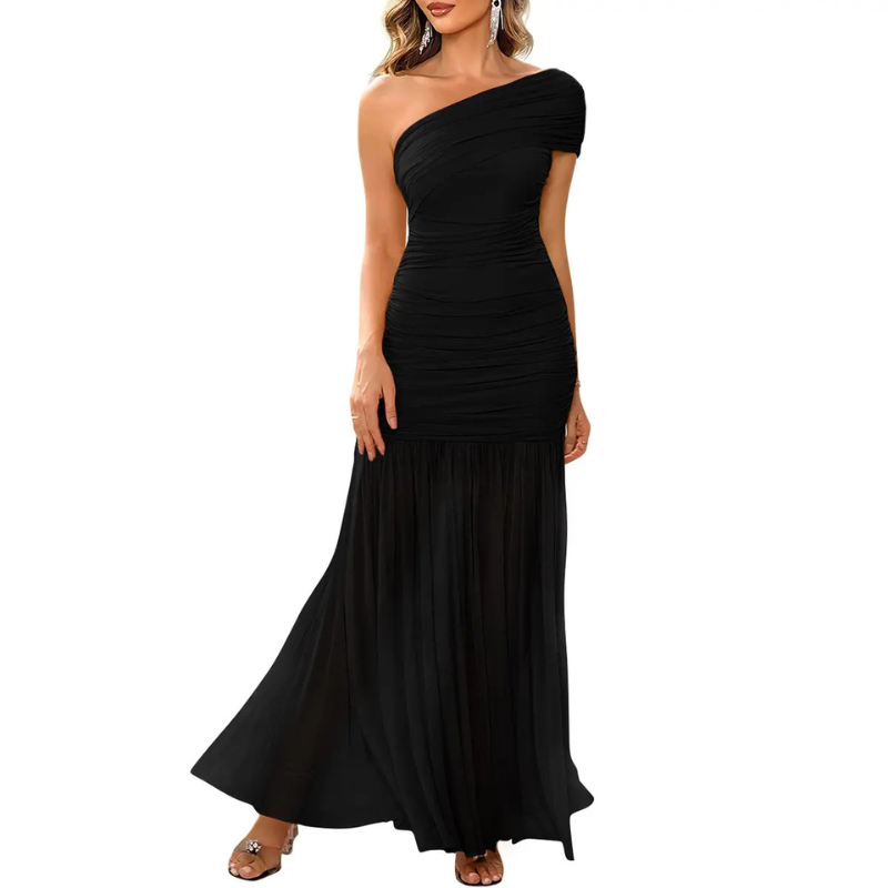 AMY™ – Elegant One-Shoulder Ruched Bodycon Dress