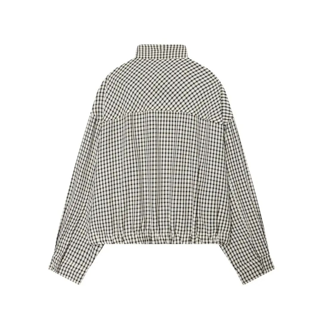 BRIXTON™ – Gingham Check Cropped Bomber Jacket