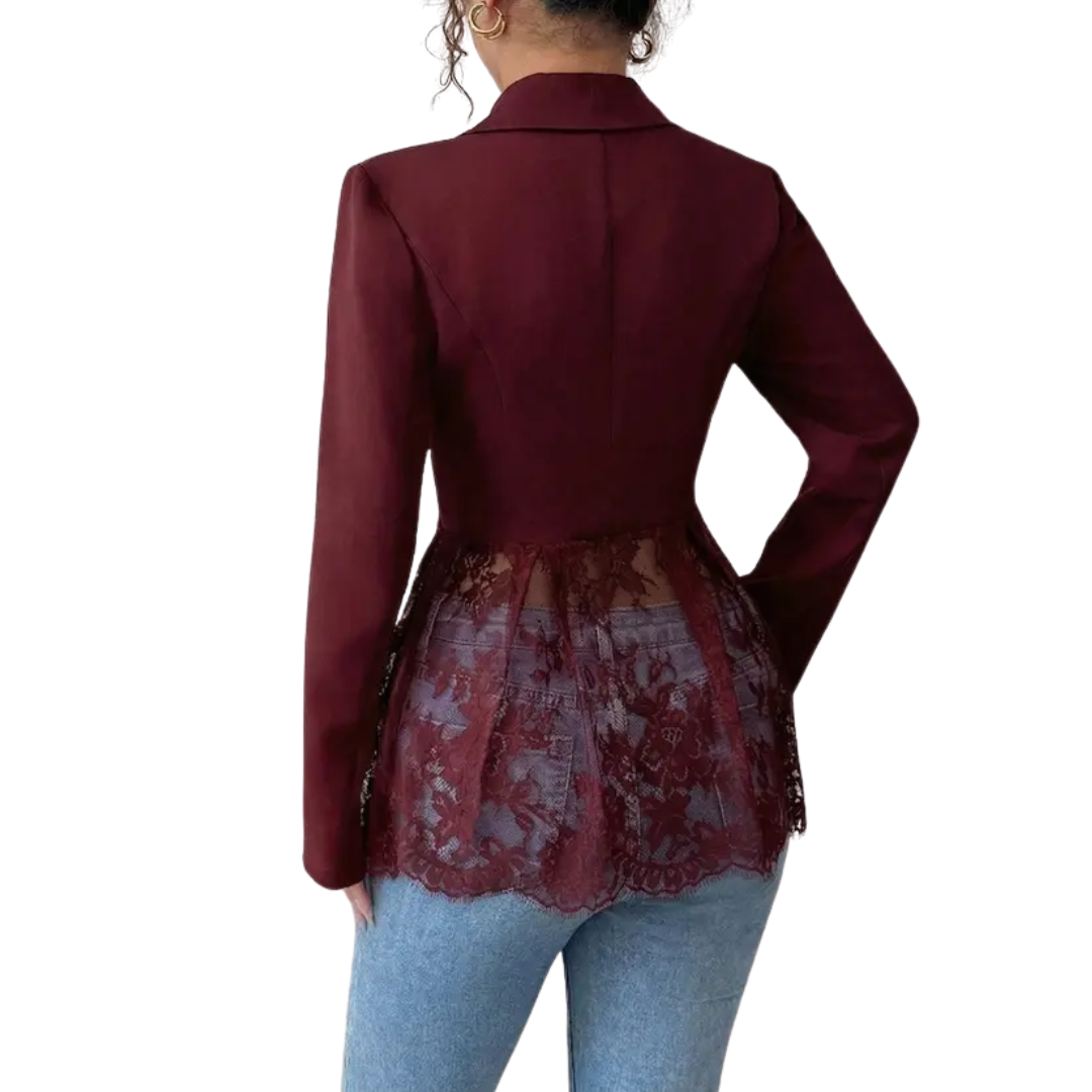 LEONIQUE™ – Lace Contrast Fitted Blazer Jacket