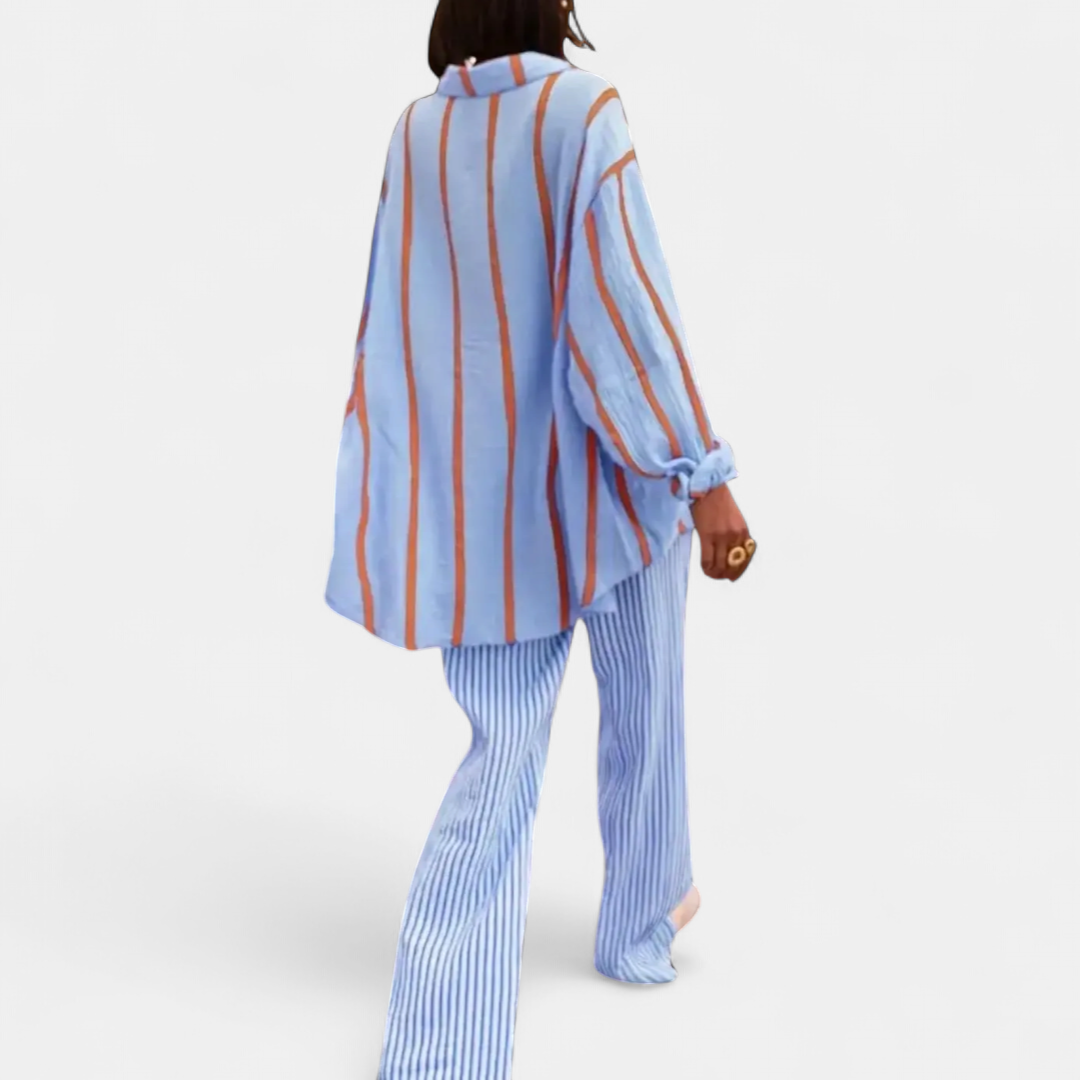 BRÍGH™ – Vintage Striped Button-Up Blouse
