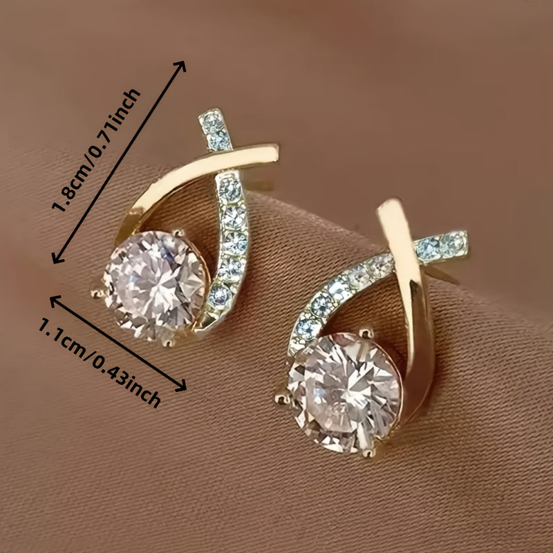 Gold Cross & Zirconia Earrings