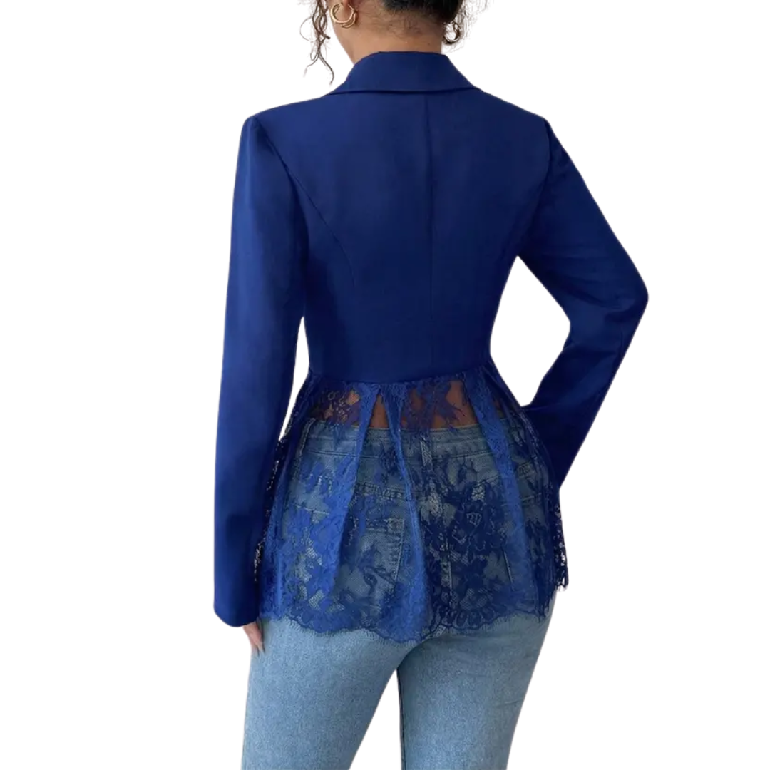 LEONIQUE™ – Lace Contrast Fitted Blazer Jacket