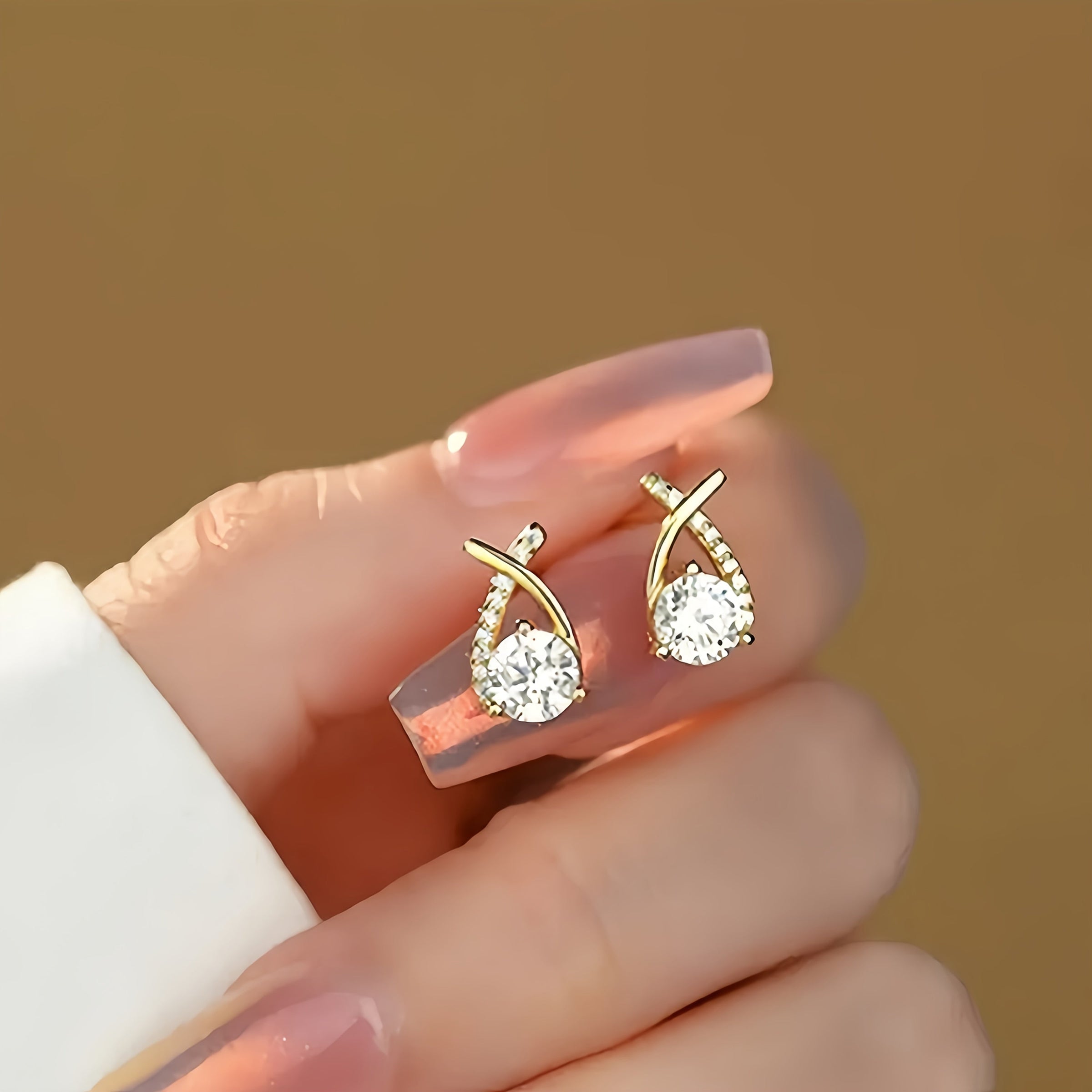 Gold Cross & Zirconia Earrings