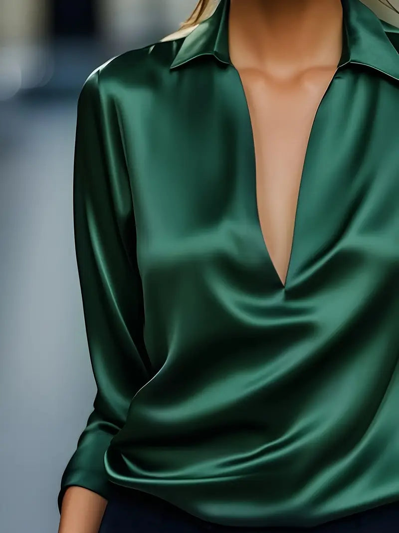 Eva | Premium V-Neck Satin Blouse
