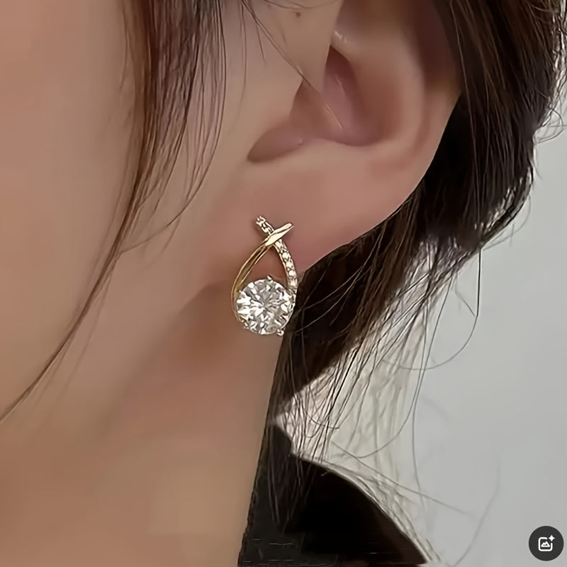 Gold Cross & Zirconia Earrings