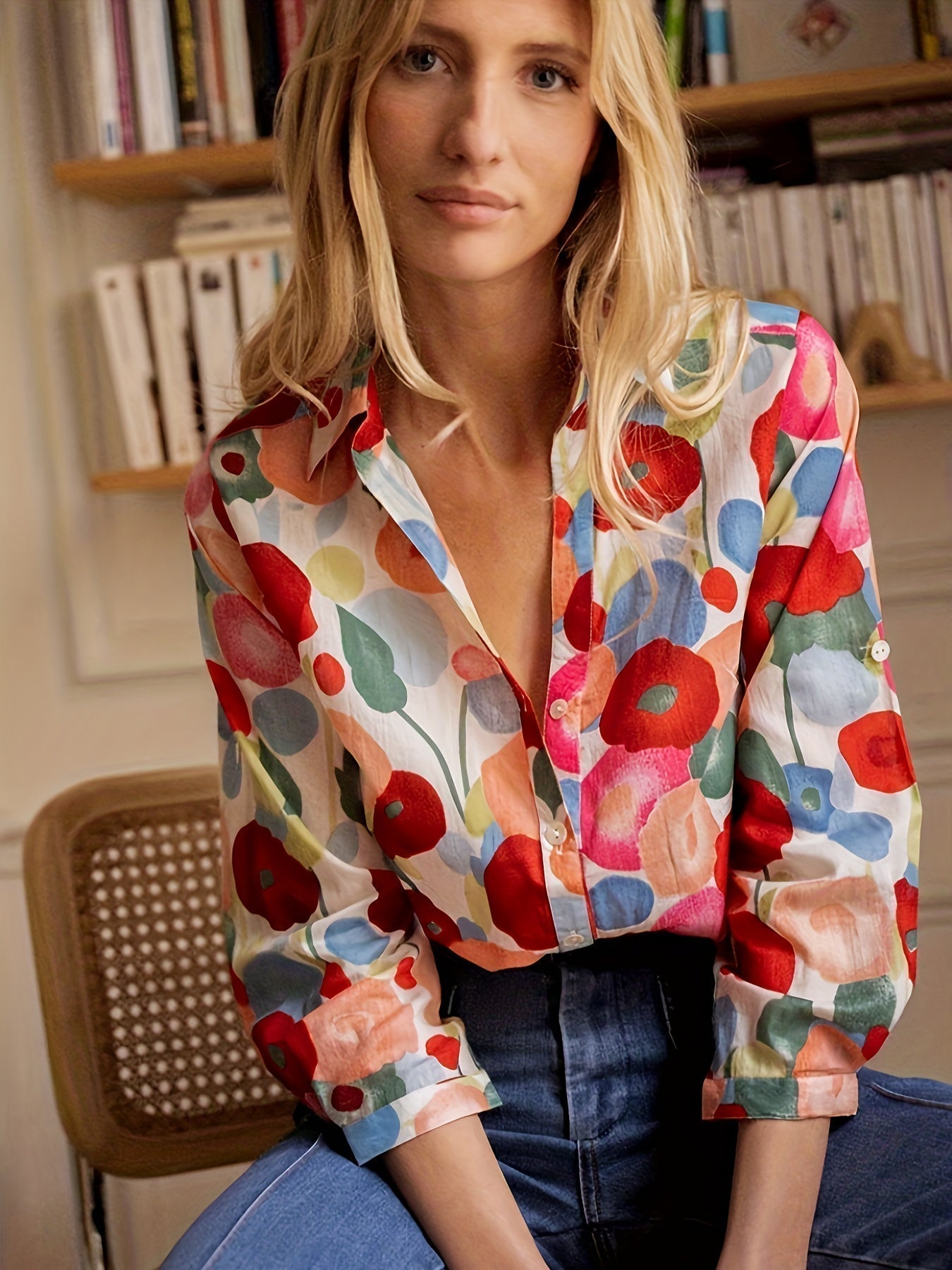 Poppy | Women's Floral Print Button-Down Long Sleeve Blouse