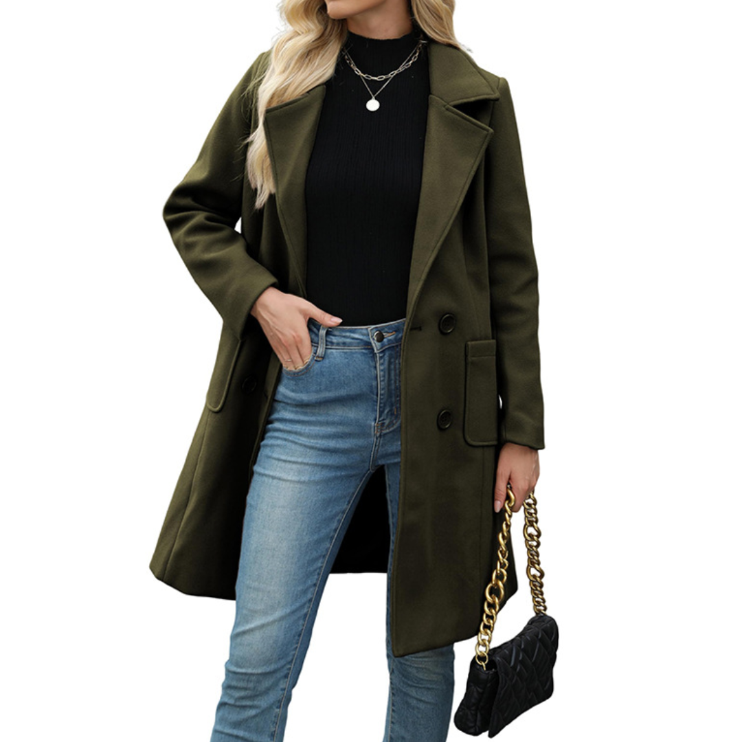 CORDETTE™ – Double-Breasted Wool Blend Mid-Long Coat