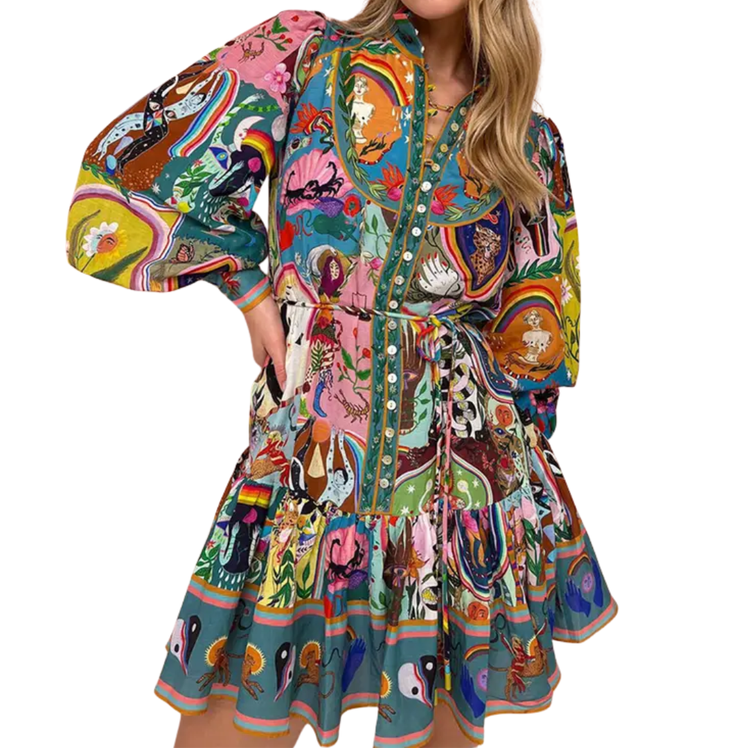 WISTERIA™ – Bohemian Ruffle Lace-Up Pleated Dress