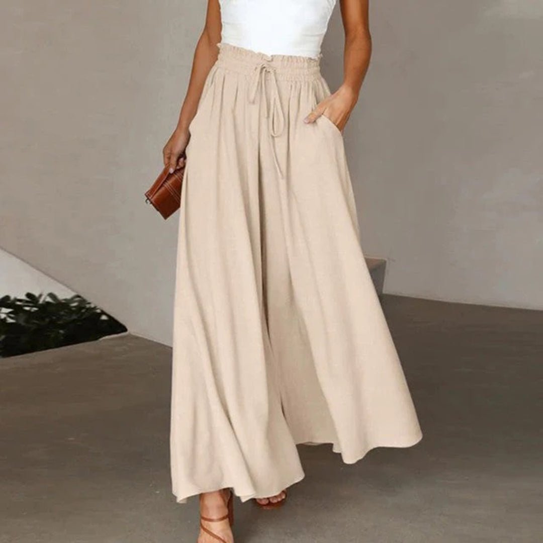 Terra | Women's High Waist Wide Leg Pants Smocked Drawstring