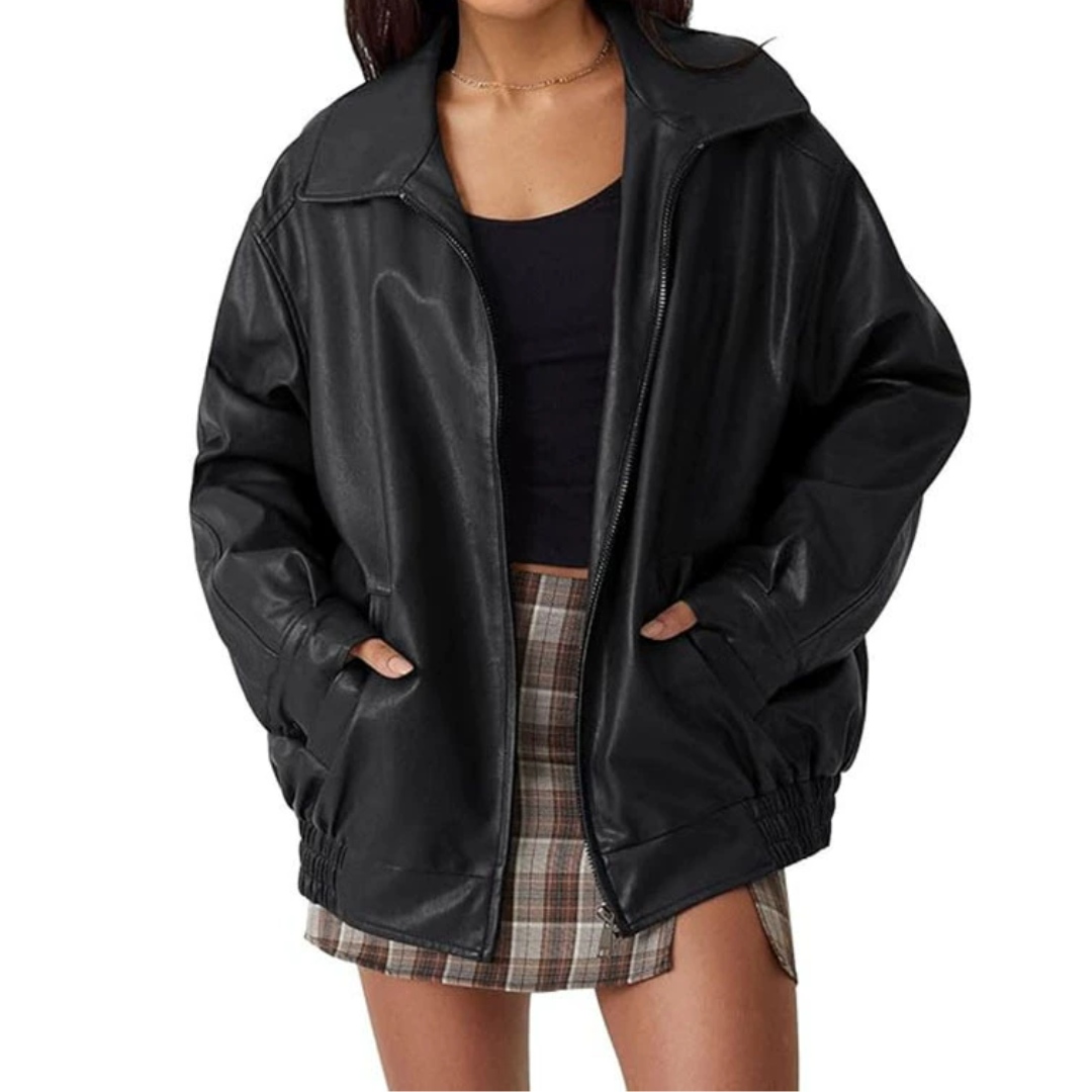 RIENNE™ – Oversized Moto Faux Leather Coat
