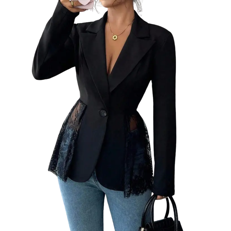 LEONIQUE™ – Lace Contrast Fitted Blazer Jacket