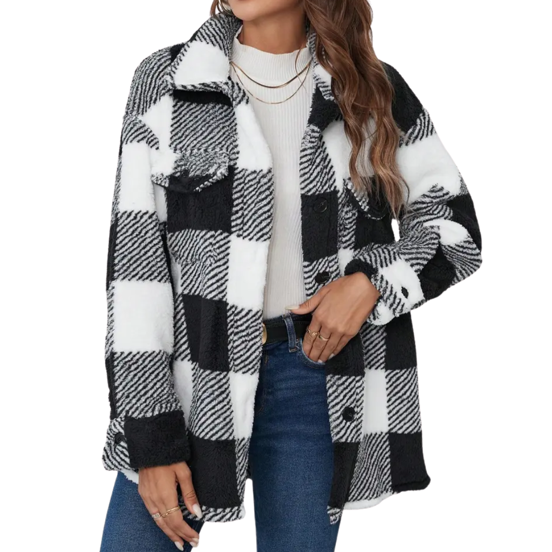 HALCYON™ – Cozy Plaid Fuzzy Button Coat Jacket