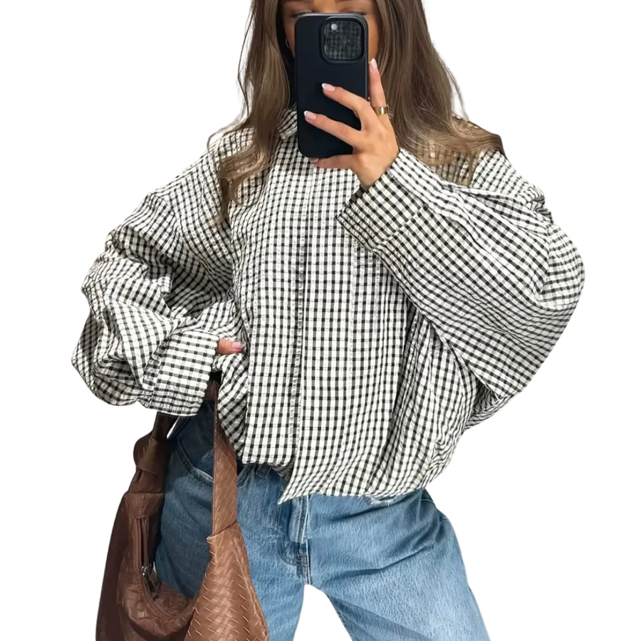 BRIXTON™ – Gingham Check Cropped Bomber Jacket