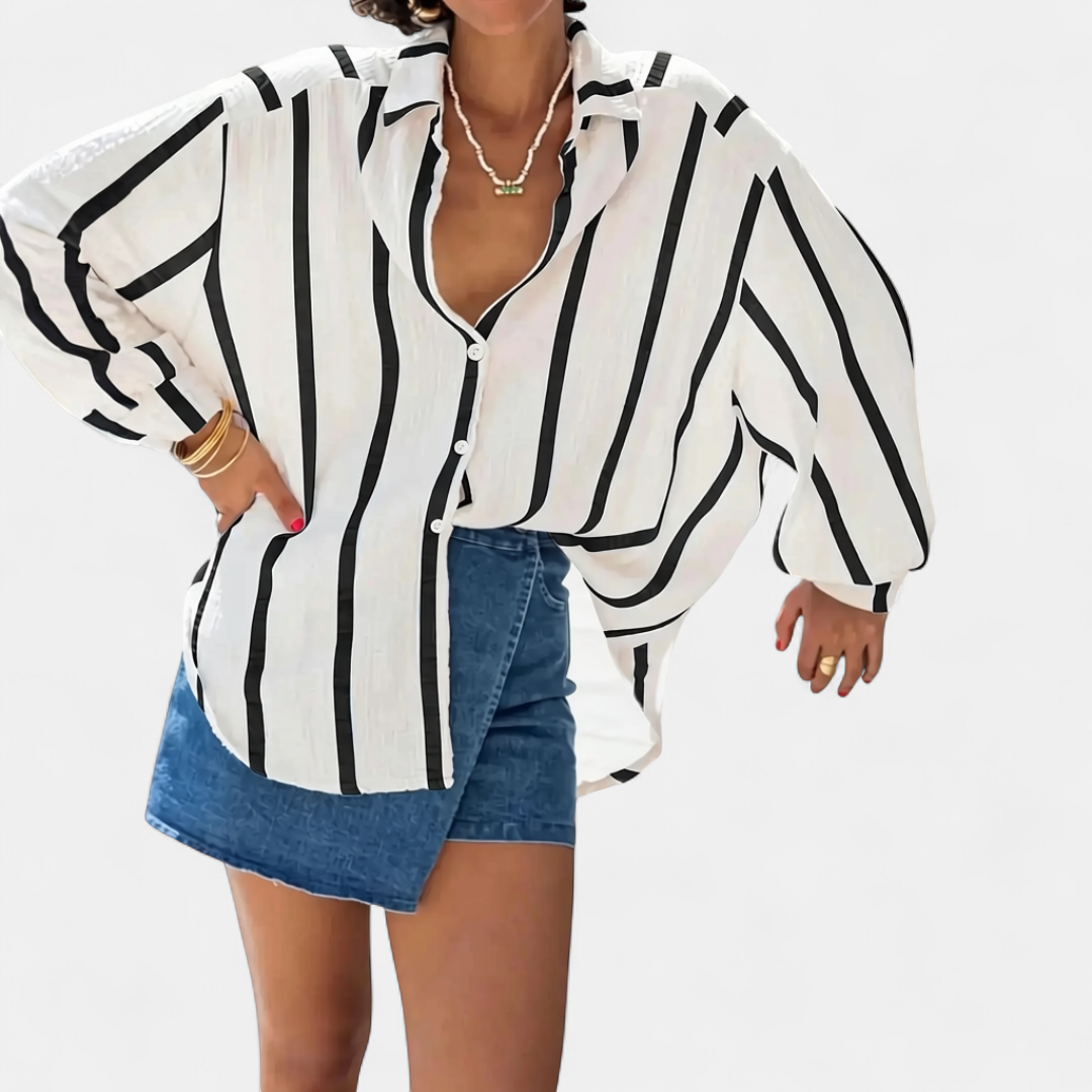 BRÍGH™ – Vintage Striped Button-Up Blouse