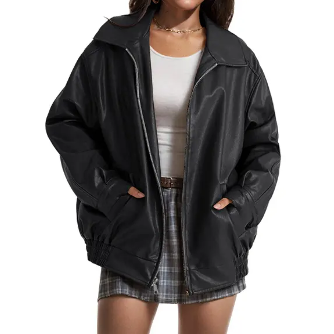 REBEL™ – Moto-Inspired Faux Leather Oversized Jacket