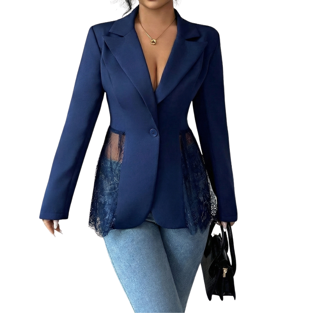 LEONIQUE™ – Lace Contrast Fitted Blazer Jacket