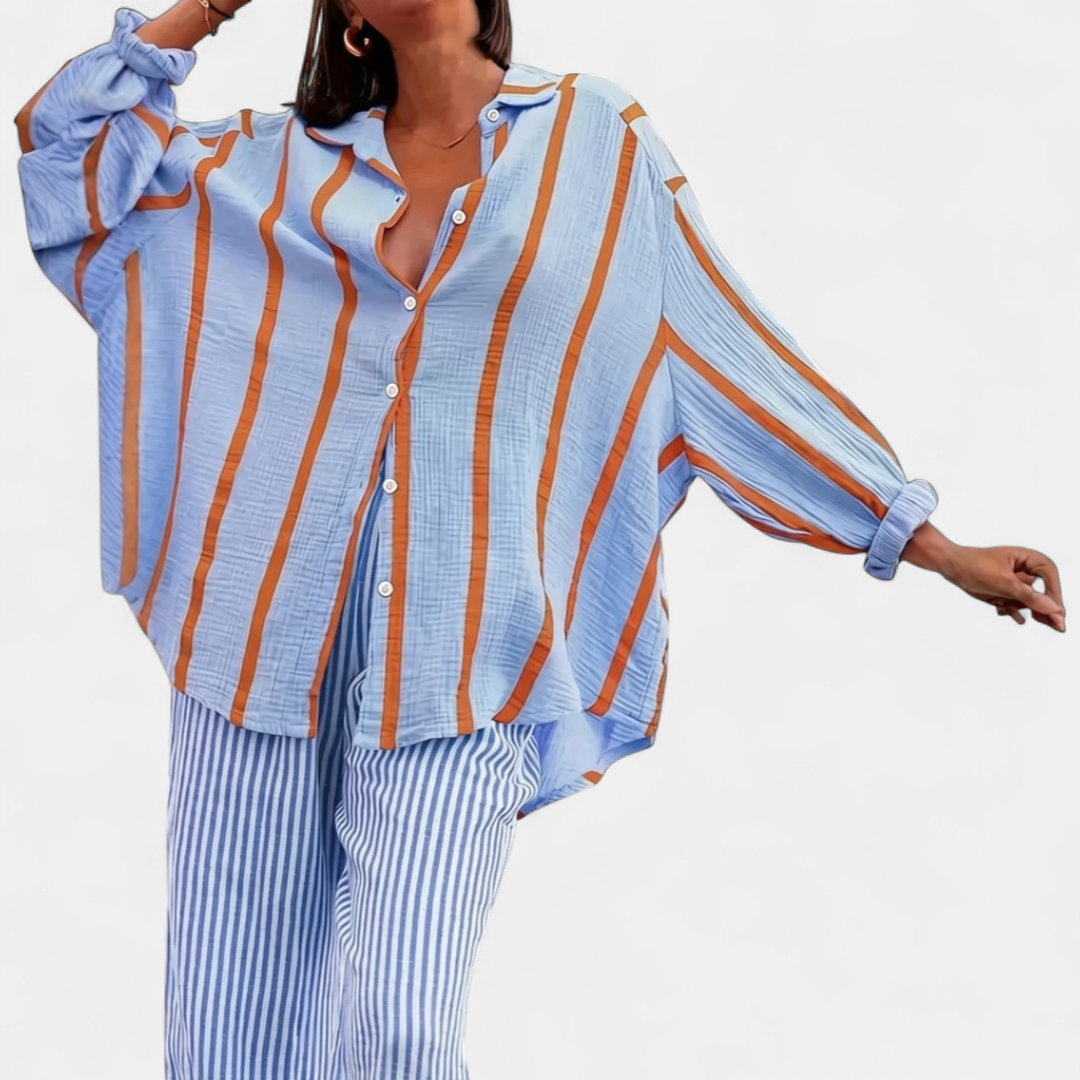 BRÍGH™ – Vintage Striped Button-Up Blouse