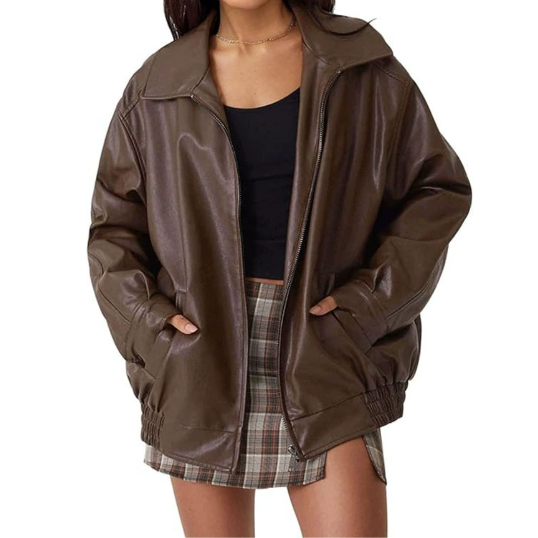 RIENNE™ – Oversized Moto Faux Leather Coat
