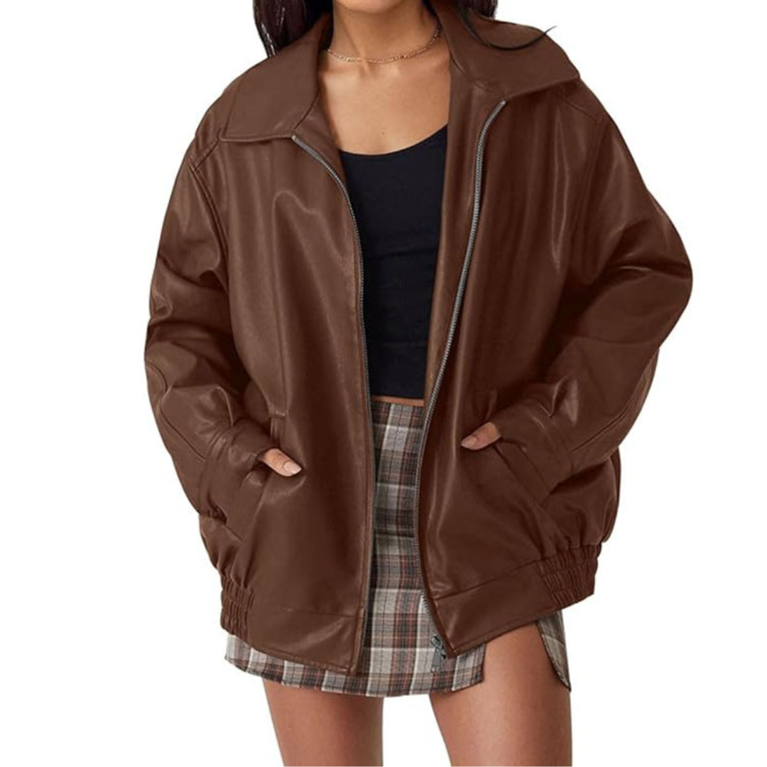 RIENNE™ – Oversized Moto Faux Leather Coat