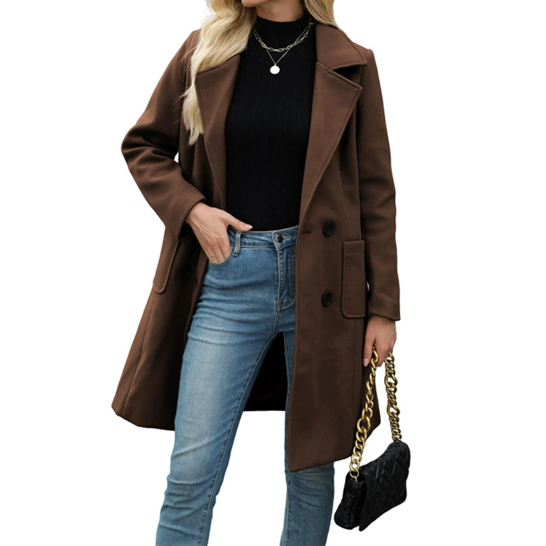 CORDETTE™ – Double-Breasted Wool Blend Mid-Long Coat