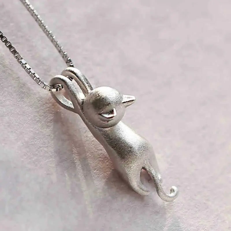 Playful 925 Silver Cat Necklace