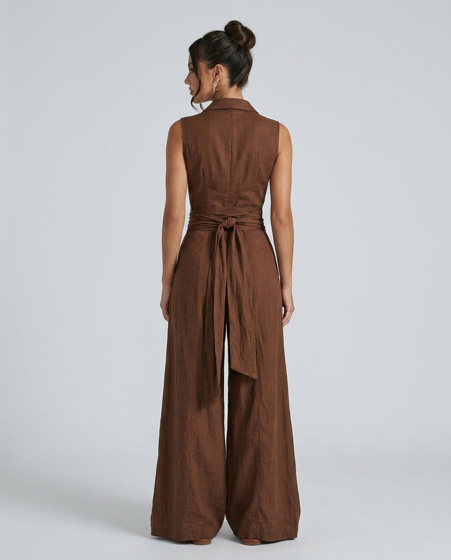Marlowe | Long-Sleeve Shirt Collar Jumpsuit With Belt