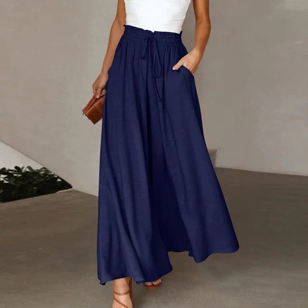 Terra | Women's High Waist Wide Leg Pants Smocked Drawstring