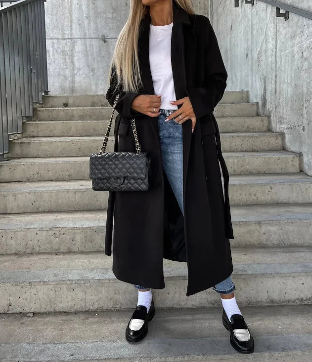 Elegant Double-Breasted Wool Coat | Women's Long Outerwear