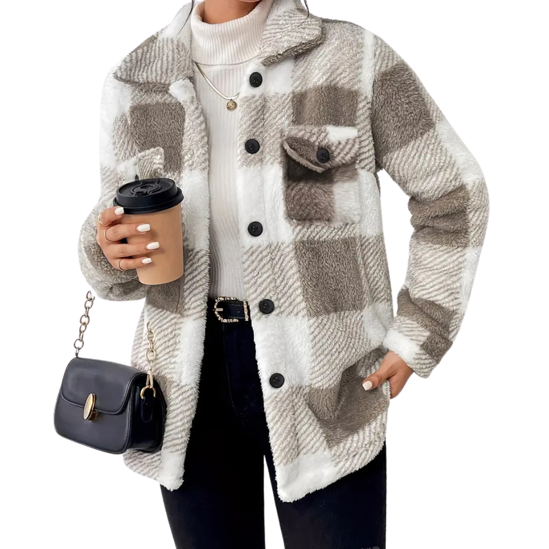 HALCYON™ – Cozy Plaid Fuzzy Button Coat Jacket