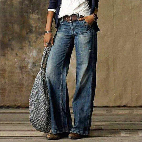 River | Women's High Waist Wide Leg Jeans Retro Flare Denim